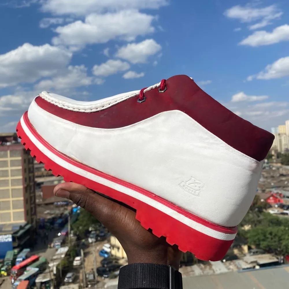 B Boots B Boots White Burgundy Moc — White / Burgundy / Red
