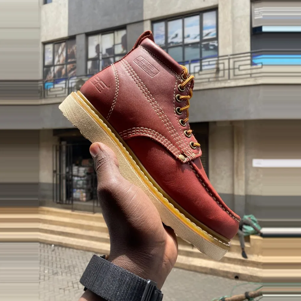 Burgundy Leather Moc-Toe Boot — Burgundy / Tan Gum