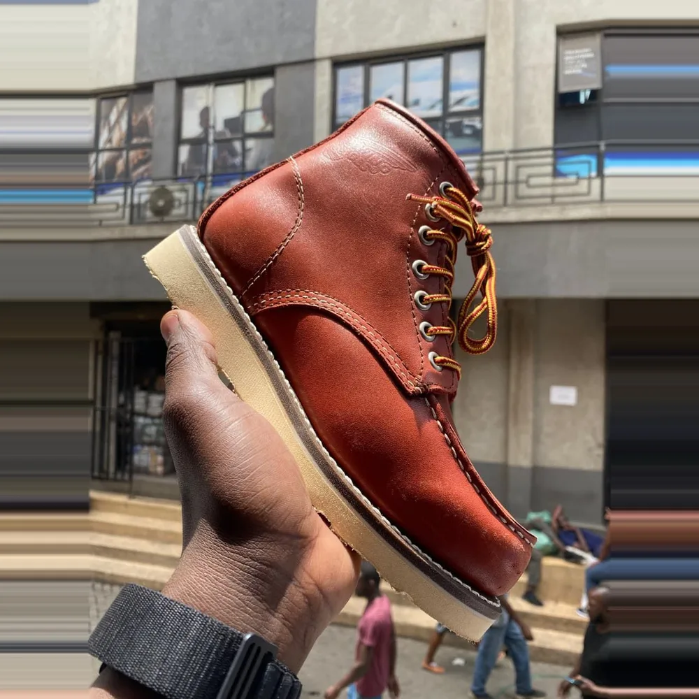 Copper Leather Moc-Toe Boot — Copper Brown / Cream
