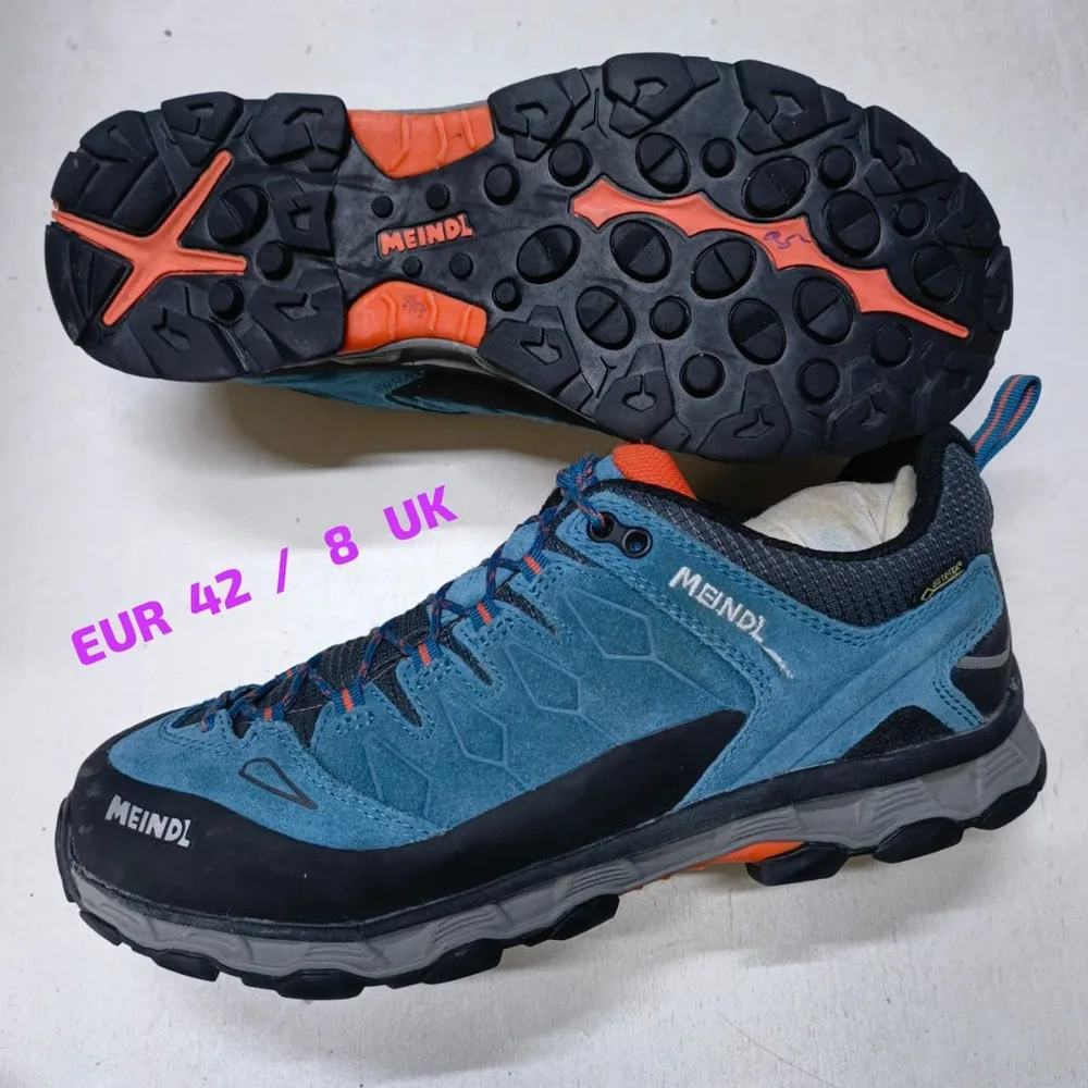 Meindl Meindl Petrol Blue Suede Hiking Shoe — Petrol Blue / Black / Orange