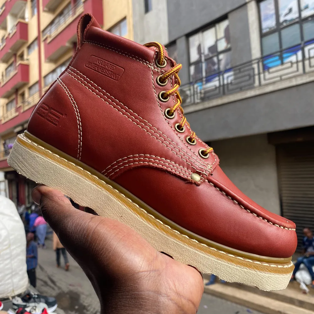Path Finder Path Finder Red Leather Moc-Toe Boot — Oxblood Red / Cream